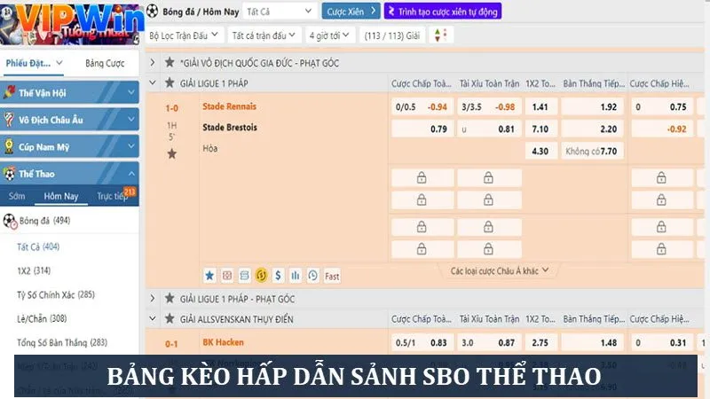 Giao diện được bố trí logic của sảnh SBO Thể thao