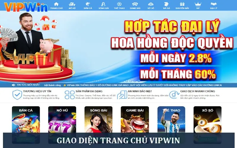 Giao diện chính thức trang chủ nhà cái VIP WIN