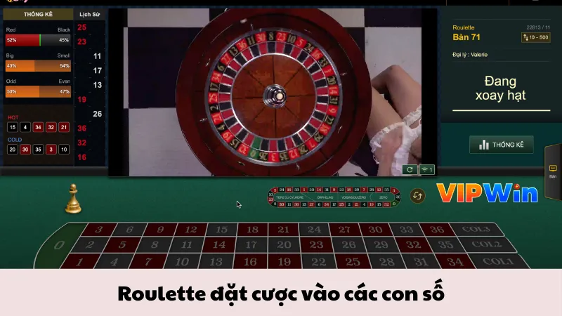 Roulette đặt cược vào các con số 
